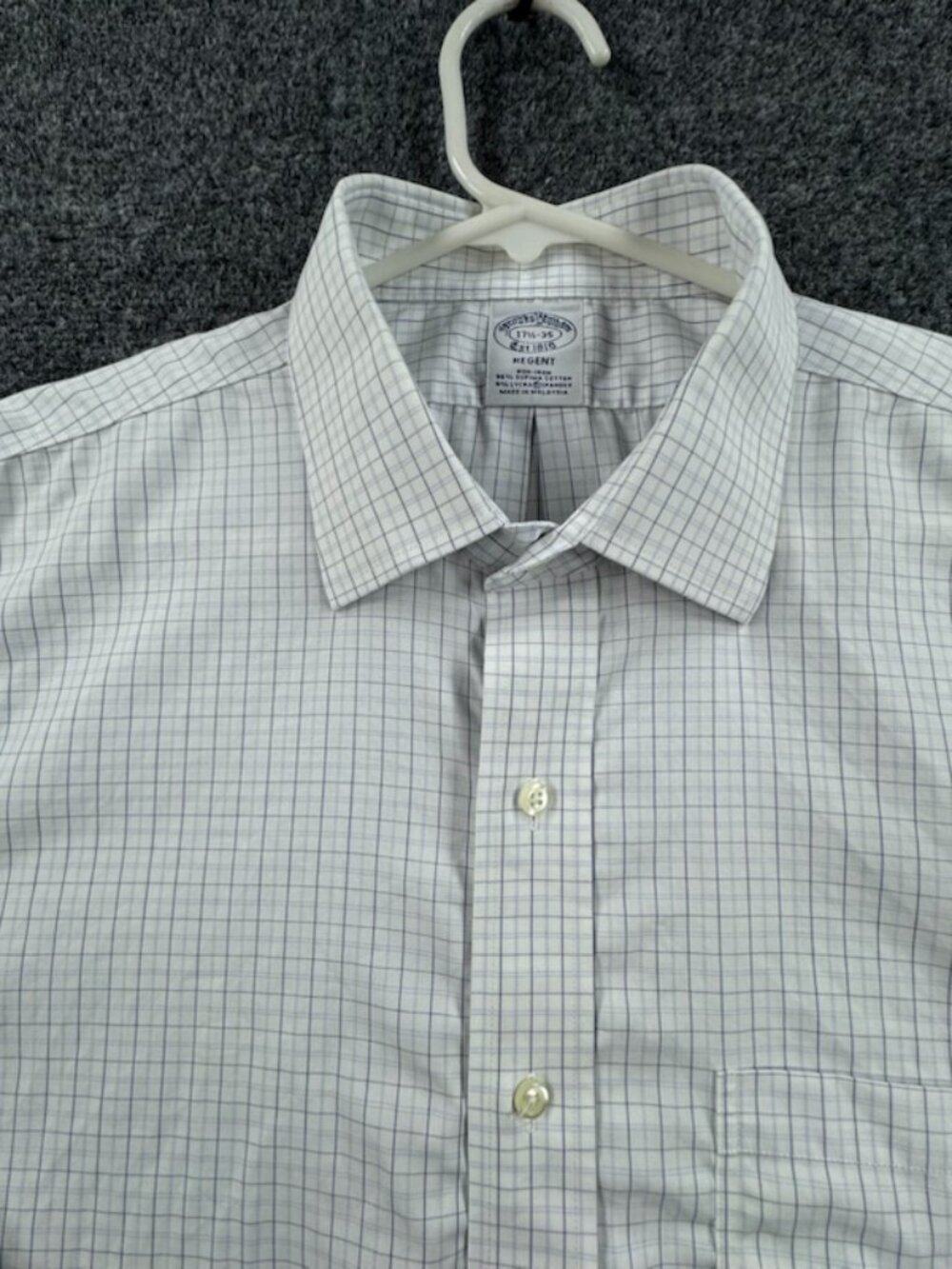 Brooks Brothers Men Cotton Spandex White Blue Regent Supima Check 17.5 35 Shirt
